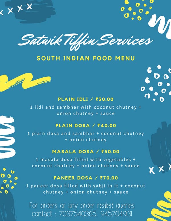 Blue promotional flyer design for Satwik Tiffin Services