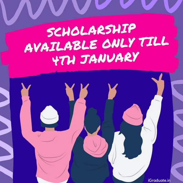 Scholarship availability announcement social media graphic with illustrated students