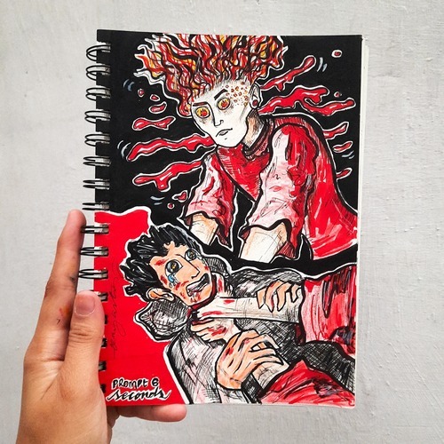 Dark comic-style seconds illustration with red dramatic highlights