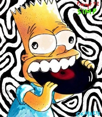 Abstract Simpsons-inspired portrait artwork with bold black outlines