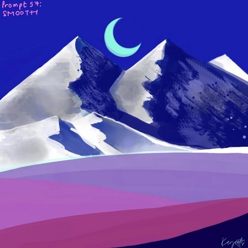 Minimal smooth mountain night landscape with crescent moon