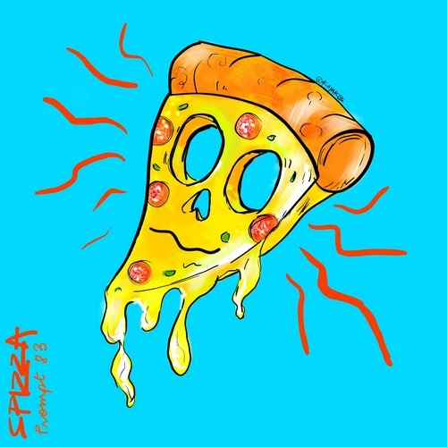 Melting pizza slice cartoon digital illustration