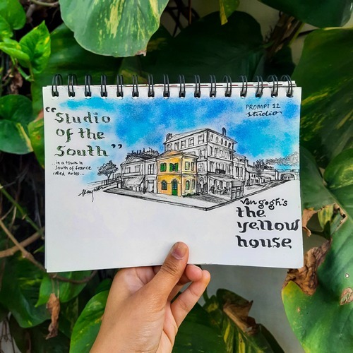 Peaceful studio building landscape sketch outdoors