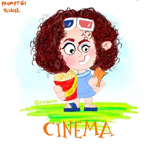 Cartoon cinema ticket portrait illustration with curly hair