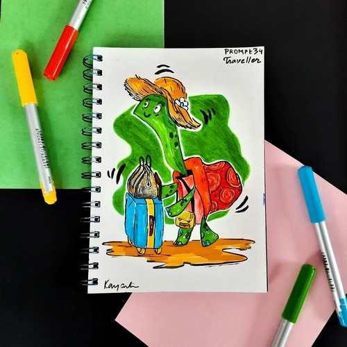 Adventure-themed traveller illustration in green clothing