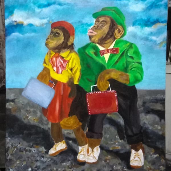 two apes growing together