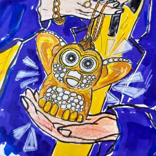 Neon mechanical diamond illustration in comic style
