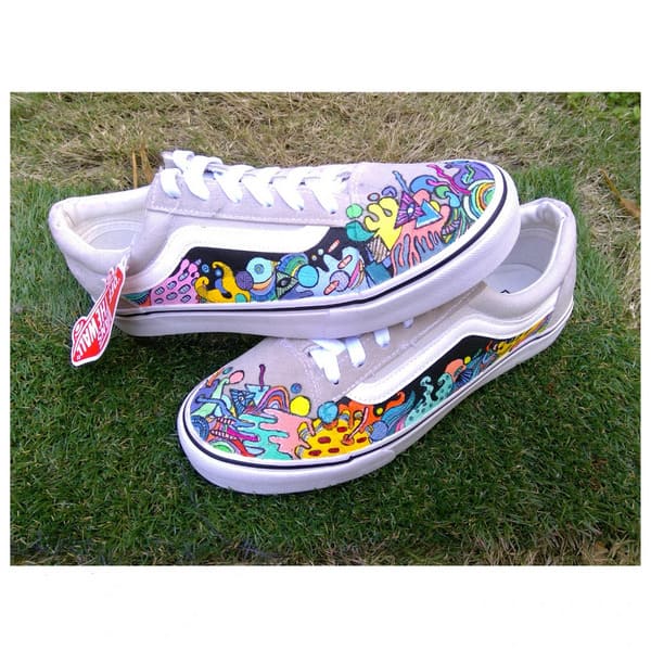 Vans abstract doodle custom sneakers pair colorful design