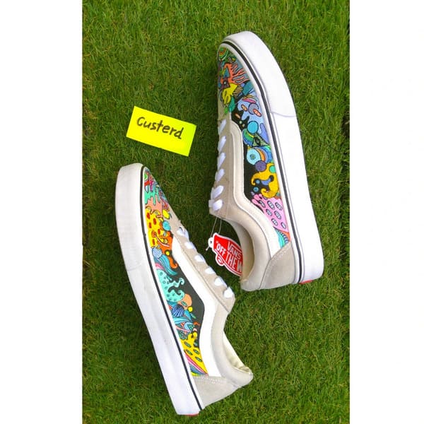 Vans abstract doodle custom sneakers side profile