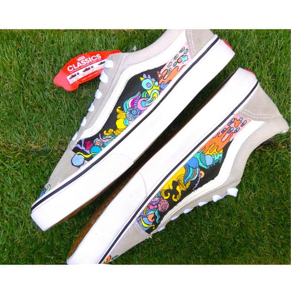 Vans abstract doodle custom sneakers colorful top view