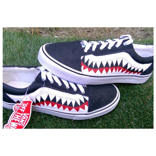 Vans shark pattern custom sneakers close up side design