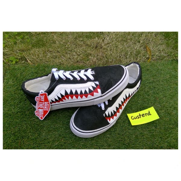 Vans shark pattern custom sneakers side profile
