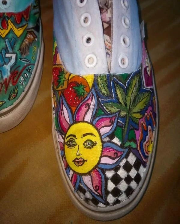 Vans trippy artwork custom sneakers close up detailed art