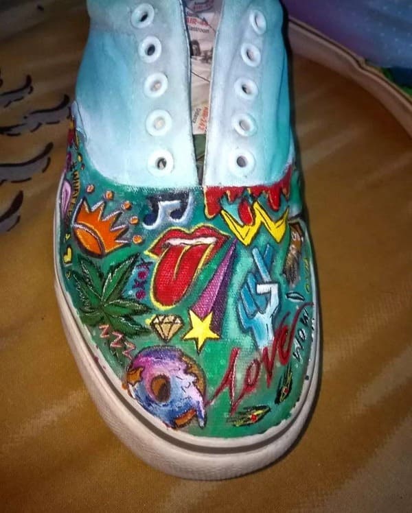Vans trippy artwork custom sneakers pair top view