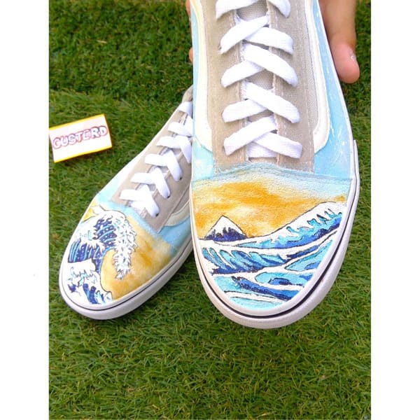 Vans wave pattern custom sneakers close up ocean design