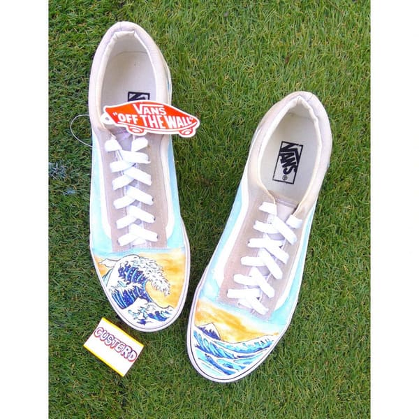 Vans wave pattern custom sneakers beach theme pair