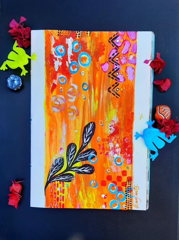 Abstract urban-style painting with layered textures and lines